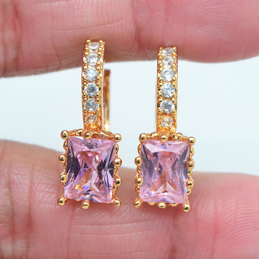 Wholesale Gold Plated Women Pink Zircon CZ Hoop Huggie Earrings Jewelry