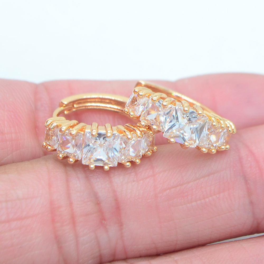 Wholesale Gold Plated Women Multicolor Zircon CZ Fashion Huggie Earrings Jewelry