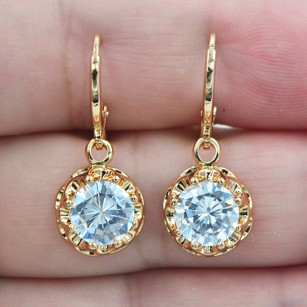 Wholesale Gold Plated Women Fashion Round Clear Zircon CZ Dangle Earrings Jewelry