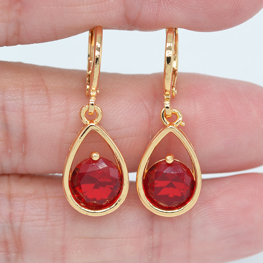 Wholesale Gold Plated Women Jade Green Zircon CZ Teardrop Dangle Earrings Jewelry