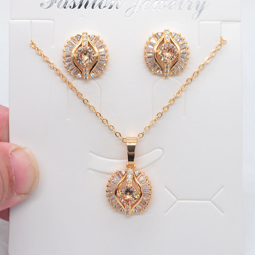 Wholesale Gold Plated Women Fashion Green Zircon CZ Wedding Jewelry Set