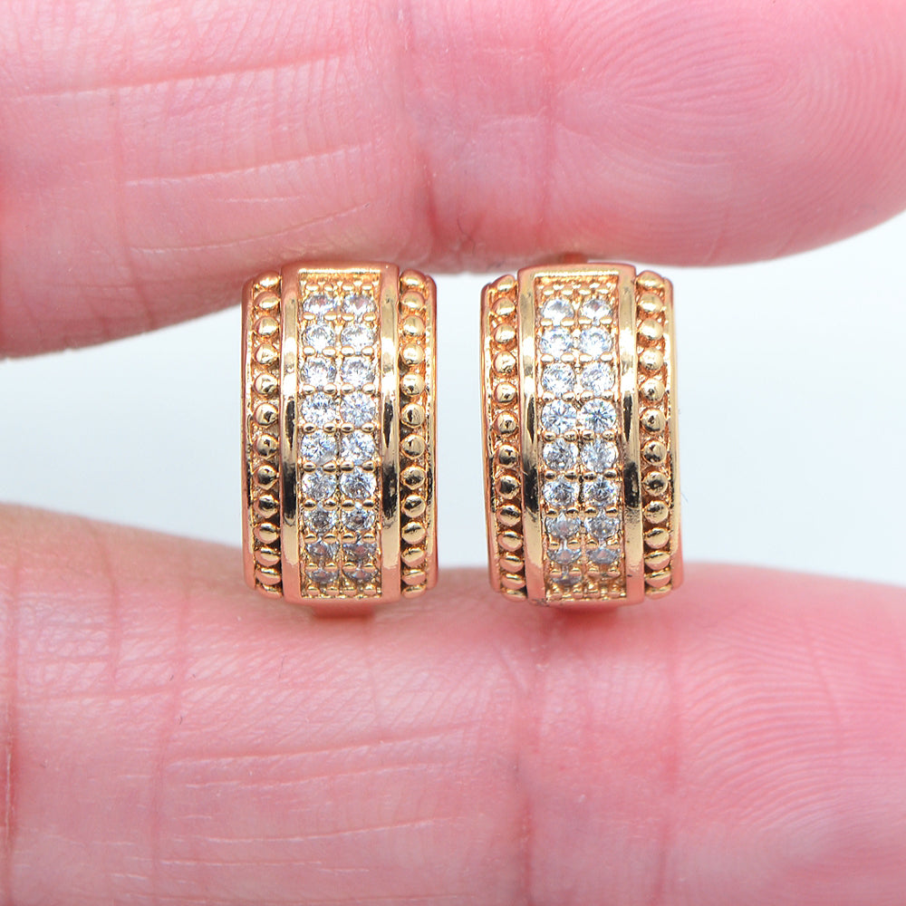 Wholesale Gold Plated Women Double Row Clear Zircon CZ Huggie Earrings Jewelry