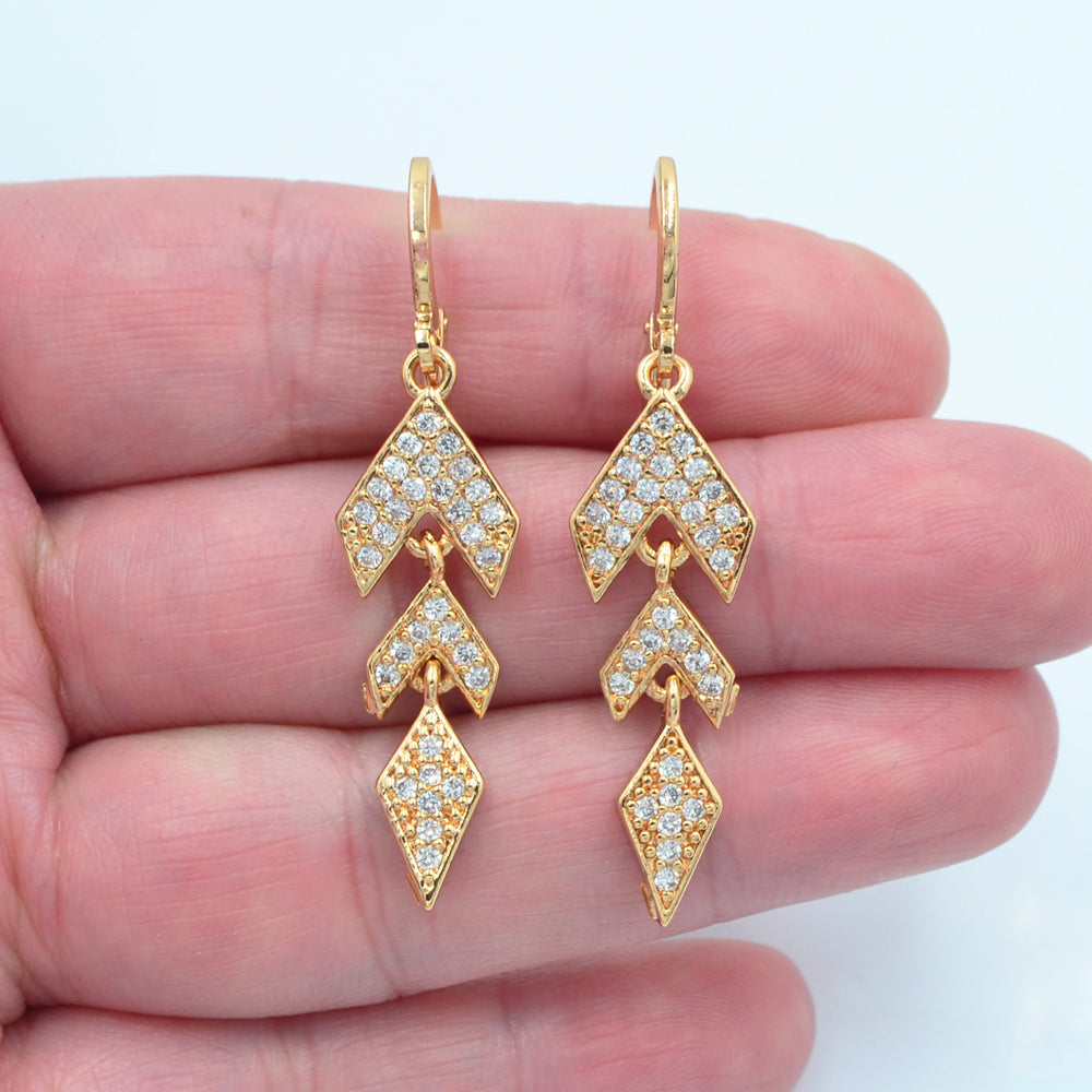 Wholesale Gold Plated Women Clear Zircon CZ Geometric Arrow Dangle Earrings Jewelry