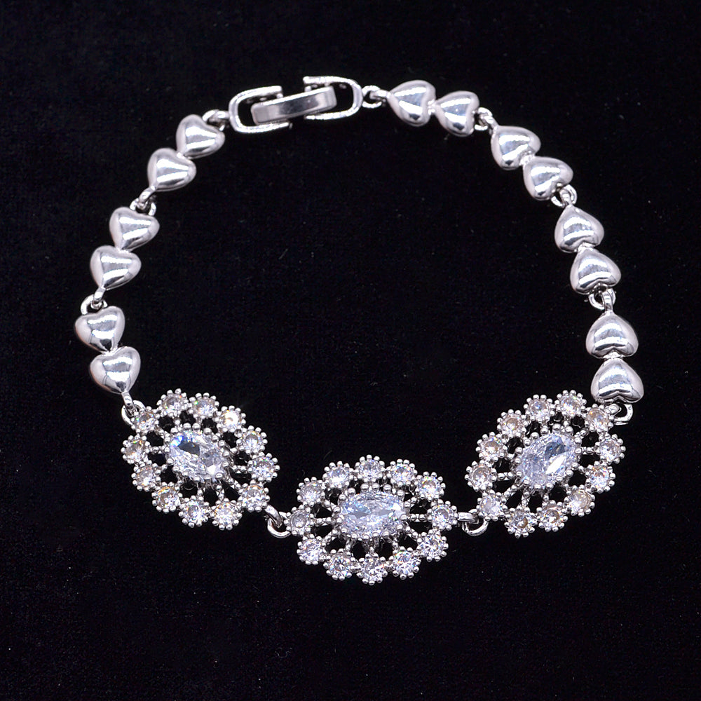 Wholesale Gold Plated Women Multicolor Zircon CZ Halo Oval Charms Bracelet Jewelry