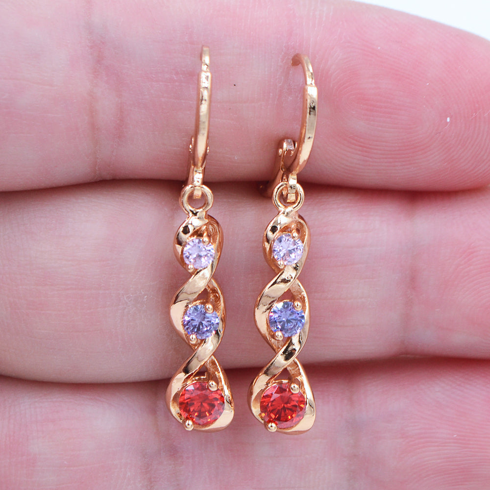 Wholesale Gold Plated Women Multicolor Zircon CZ Esthetic Twist Dangle Earrings Jewelry