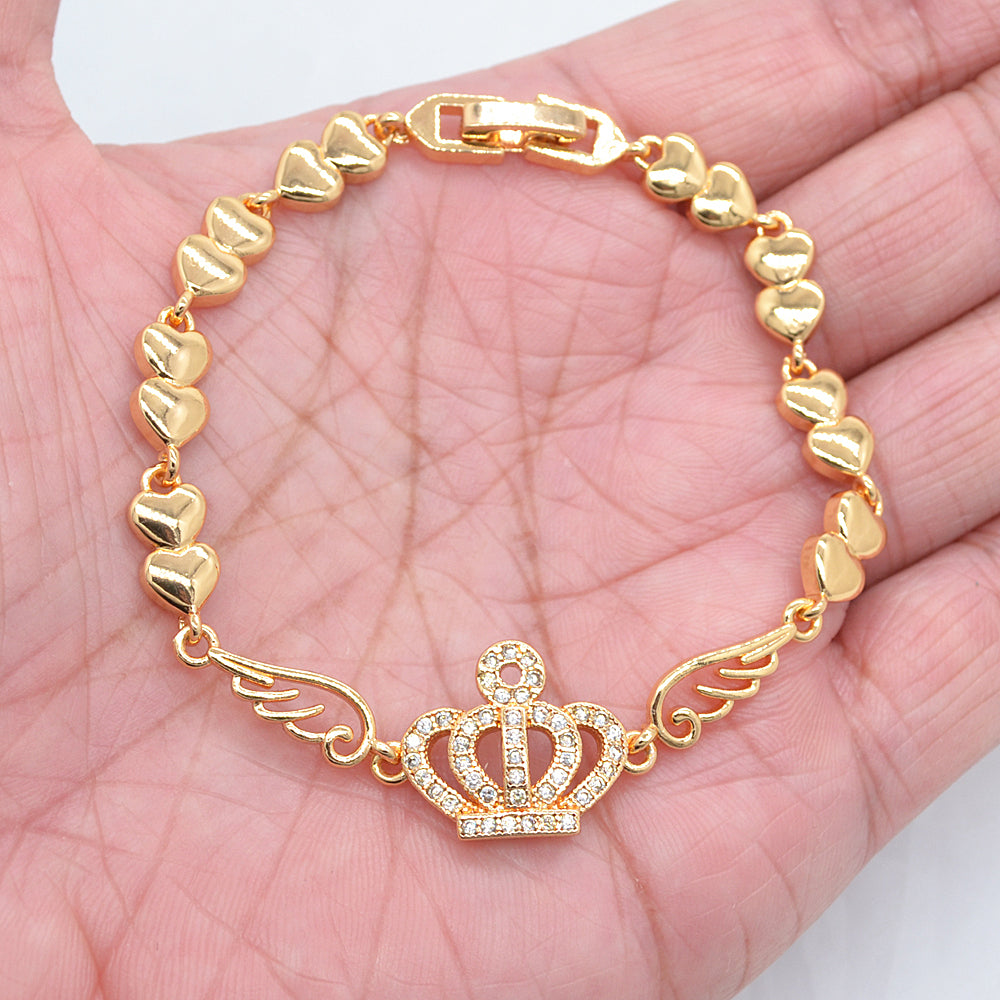 Wholesale Gold Plated Women Clear Zircon CZ Fashion Crown Charm Bracelet Jewelry