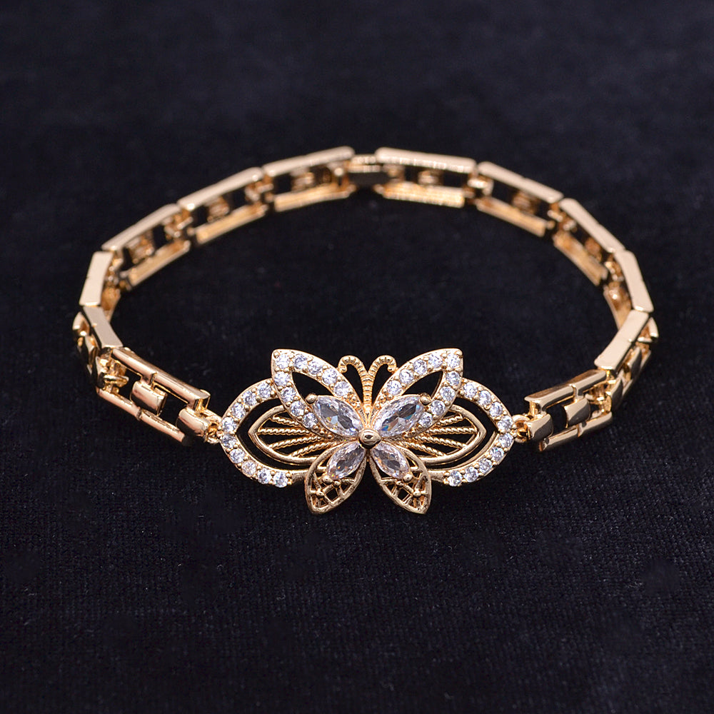 Wholesale Gold Plated Multicolor Zircon CZ Women Butterfly Charm Bracelet Jewelry