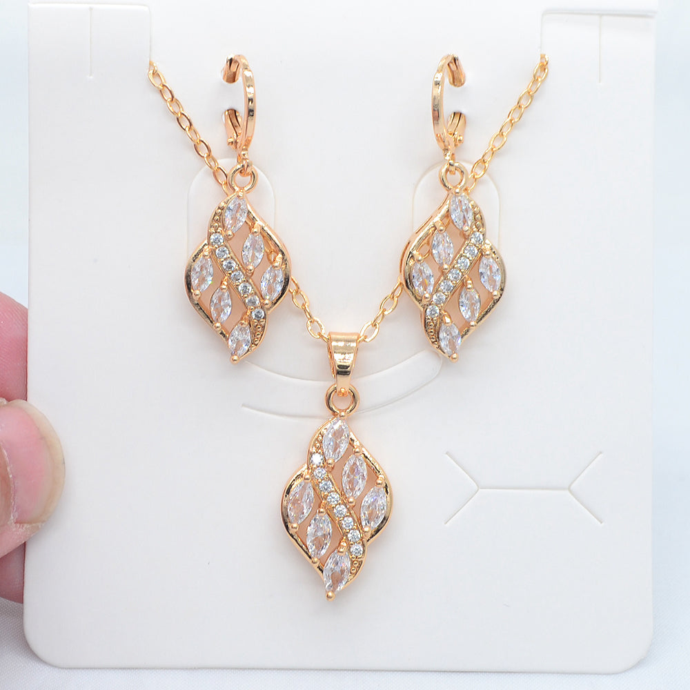 Wholesale Gold Plated Women Fashion Multicolor Zircon CZ Leaf Jewelry Set
