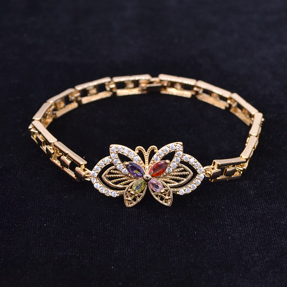 Wholesale Gold Plated Multicolor Zircon CZ Women Butterfly Charm Bracelet Jewelry