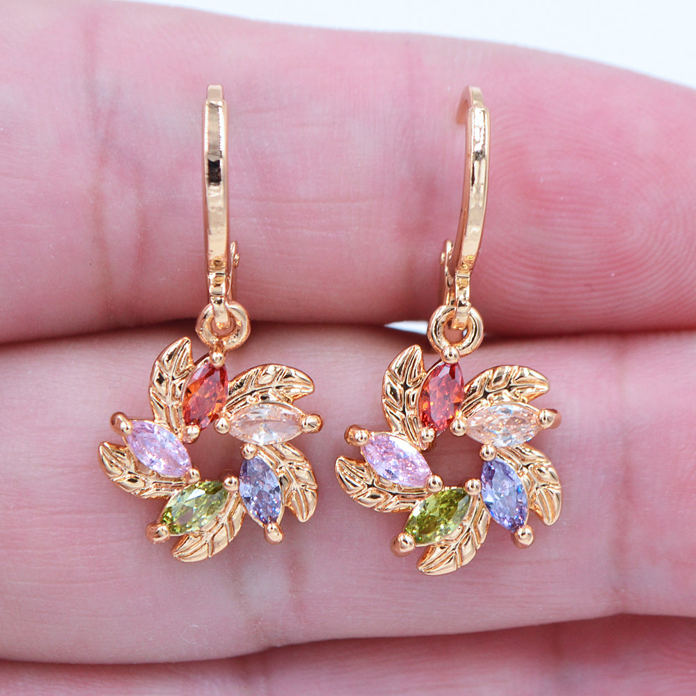 Wholesale Gold Plated Women Multicolor Zircon CZ Pinwheel Dangle Earrings Jewelry