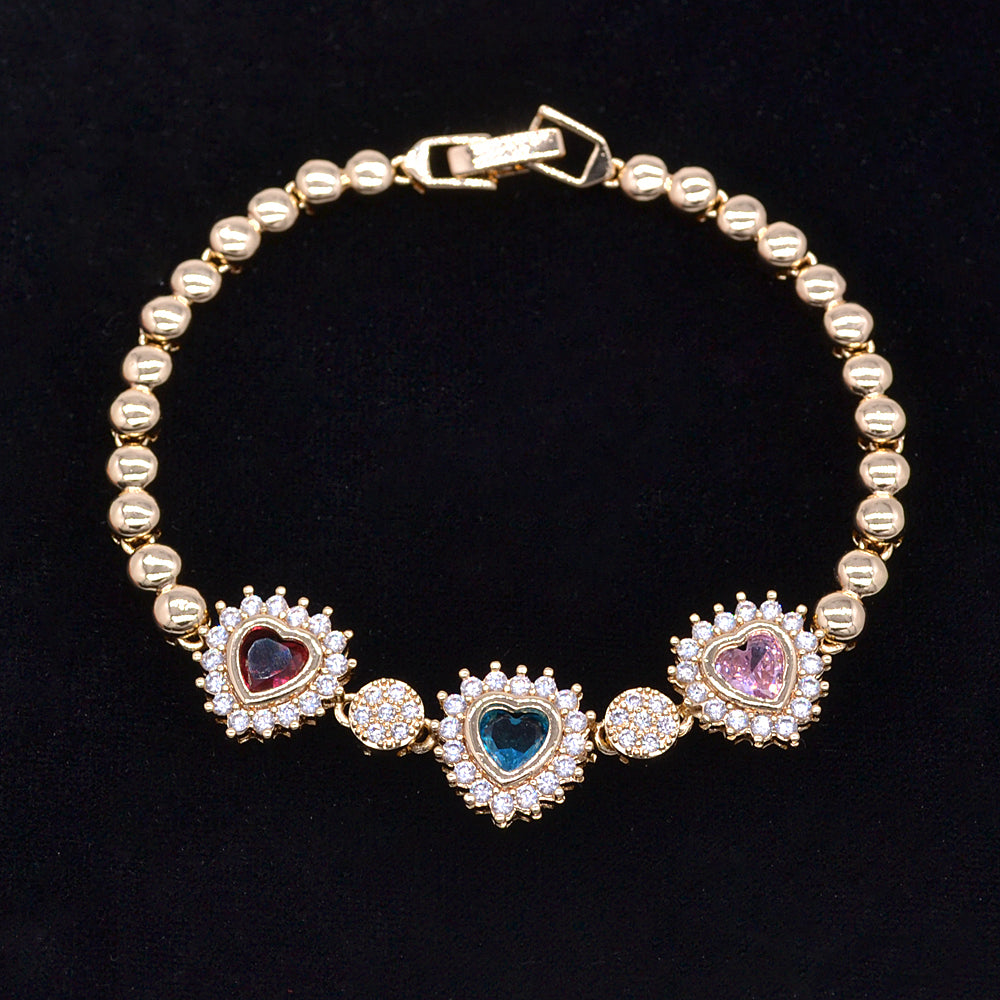 Wholesale Gold Plated Women Multicolor Zircon CZ Love Hearts Charm Bracelet Jewelry
