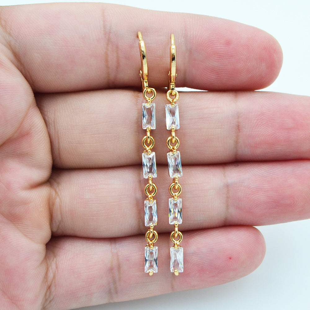 Wholesale Gold Plated Women Multicolor Zircon CZ Linear Dangle Earrings Jewelry