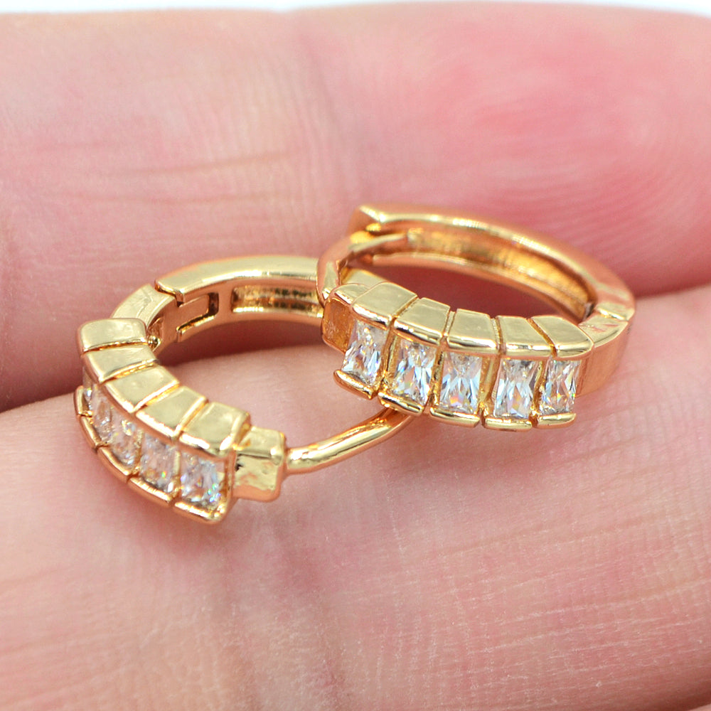 Wholesale Gold Plated Women Rainbow Zircon CZ Hoop Huggie Earrings Jewelry