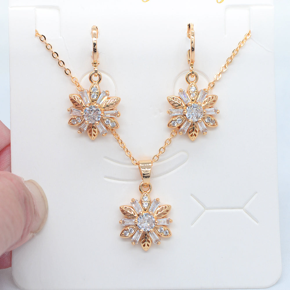 Wholesale Gold Plated Women Multicolor Zircon CZ Flower Wedding Jewelry Set