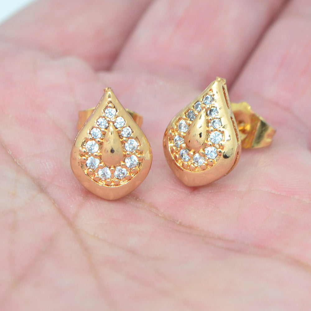 Wholesale Gold Plated Women Fashion Clear Zircon CZ Teardrop Stud Earrings Jewelry