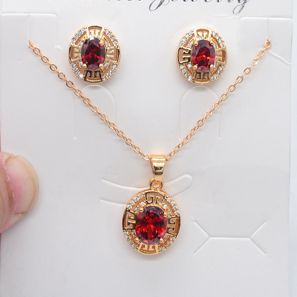 Wholesale Gold Plated Women Fashion Purple Zircon CZ Oval Jewelry Set