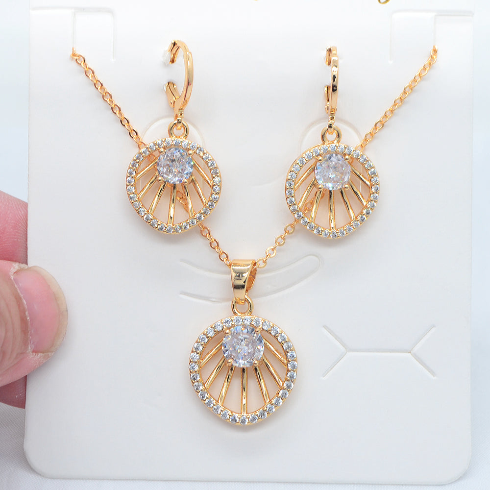 Wholesale Gold Plated Women Purple Zircon CZ Shell Design Jewelry Set