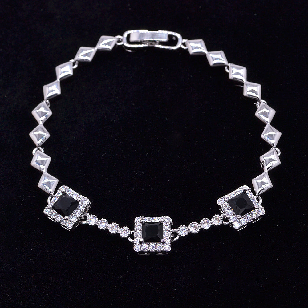 Wholesale Gold Plated Women Pink Zircon CZ Fashion Square Charm Bracelet Jewelry