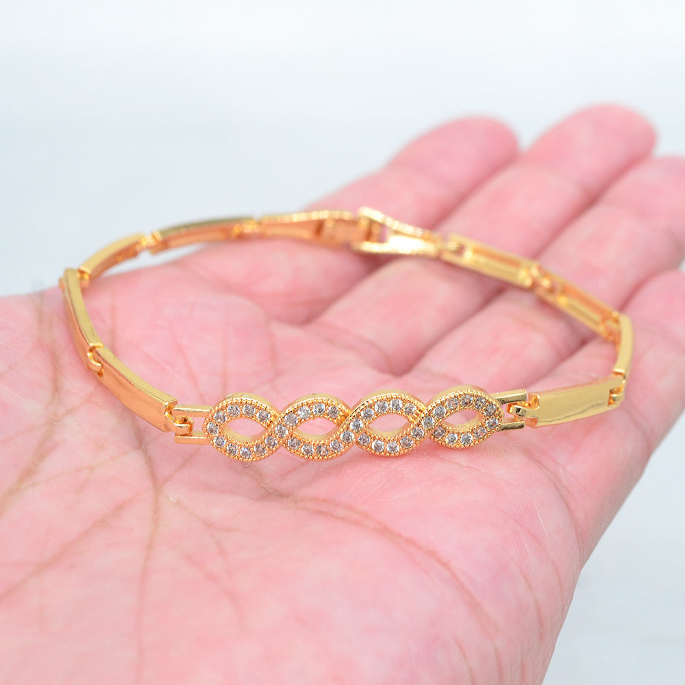Wholesale Gold Plated Women Clear Zircon CZ Infinity Symbol Charm Bracelet Jewelry