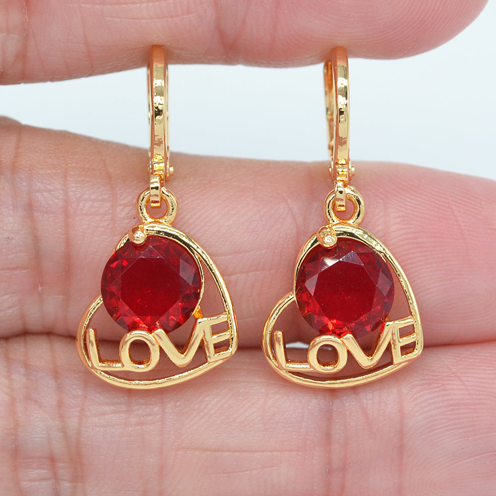 Wholesale Gold Plated Women Clear Zircon CZ Hollow Love Heart Dangle Earrings Jewelry