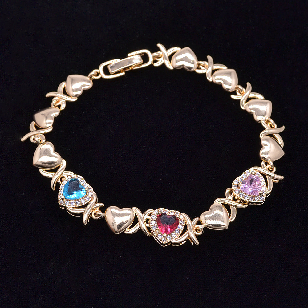 Wholesale Gold Plated Women Clear Zircon CZ Hearts Charm Bracelet Jewelry