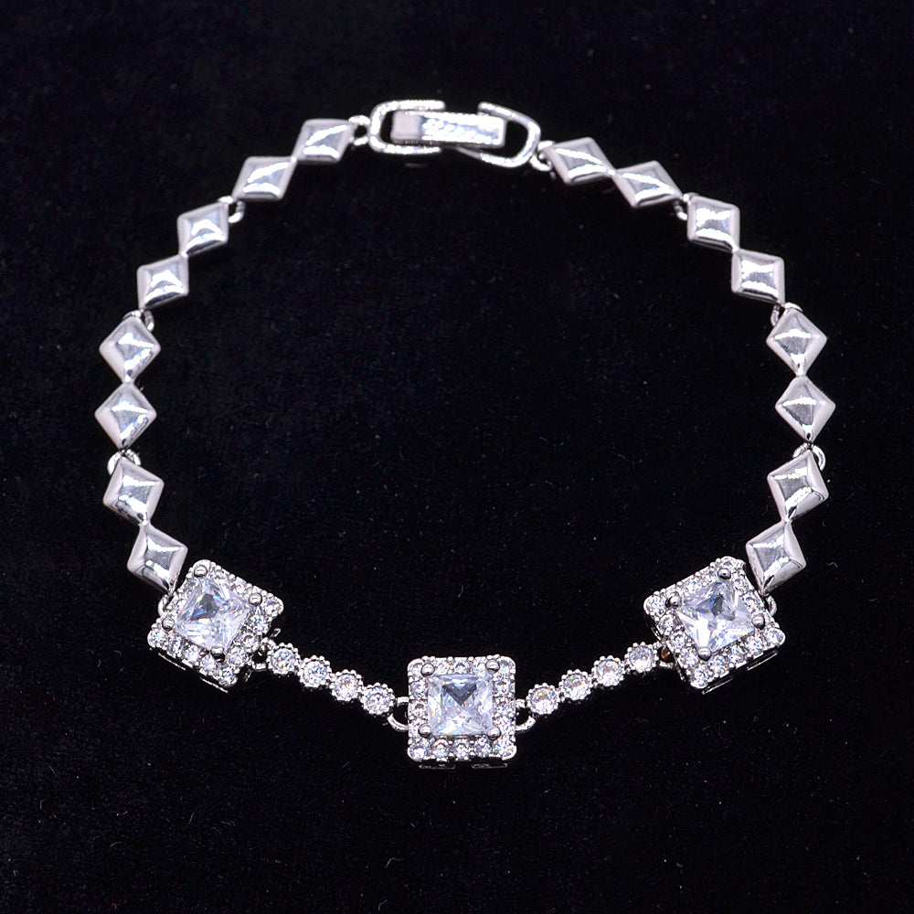 Wholesale Gold Plated Women Pink Zircon CZ Fashion Square Charm Bracelet Jewelry