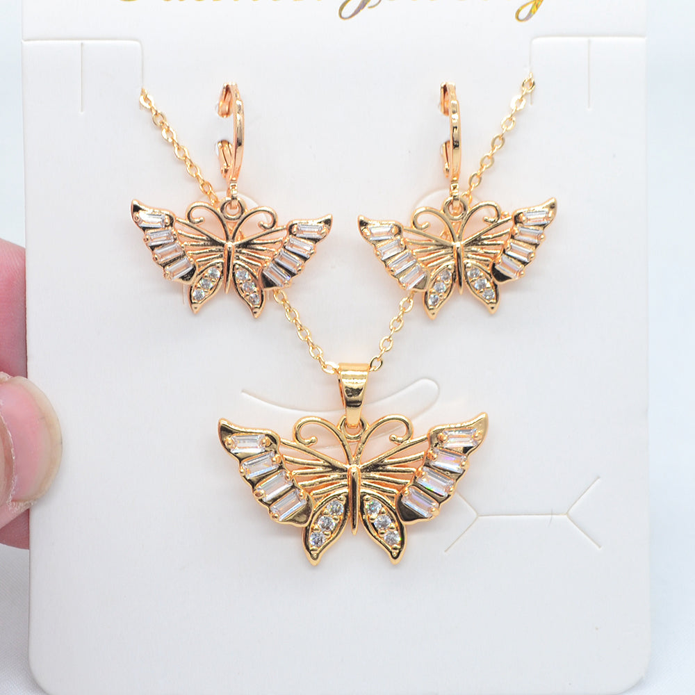 Wholesale Gold Plated Women Multicolor Zircon CZ Butterfly Jewelry Set