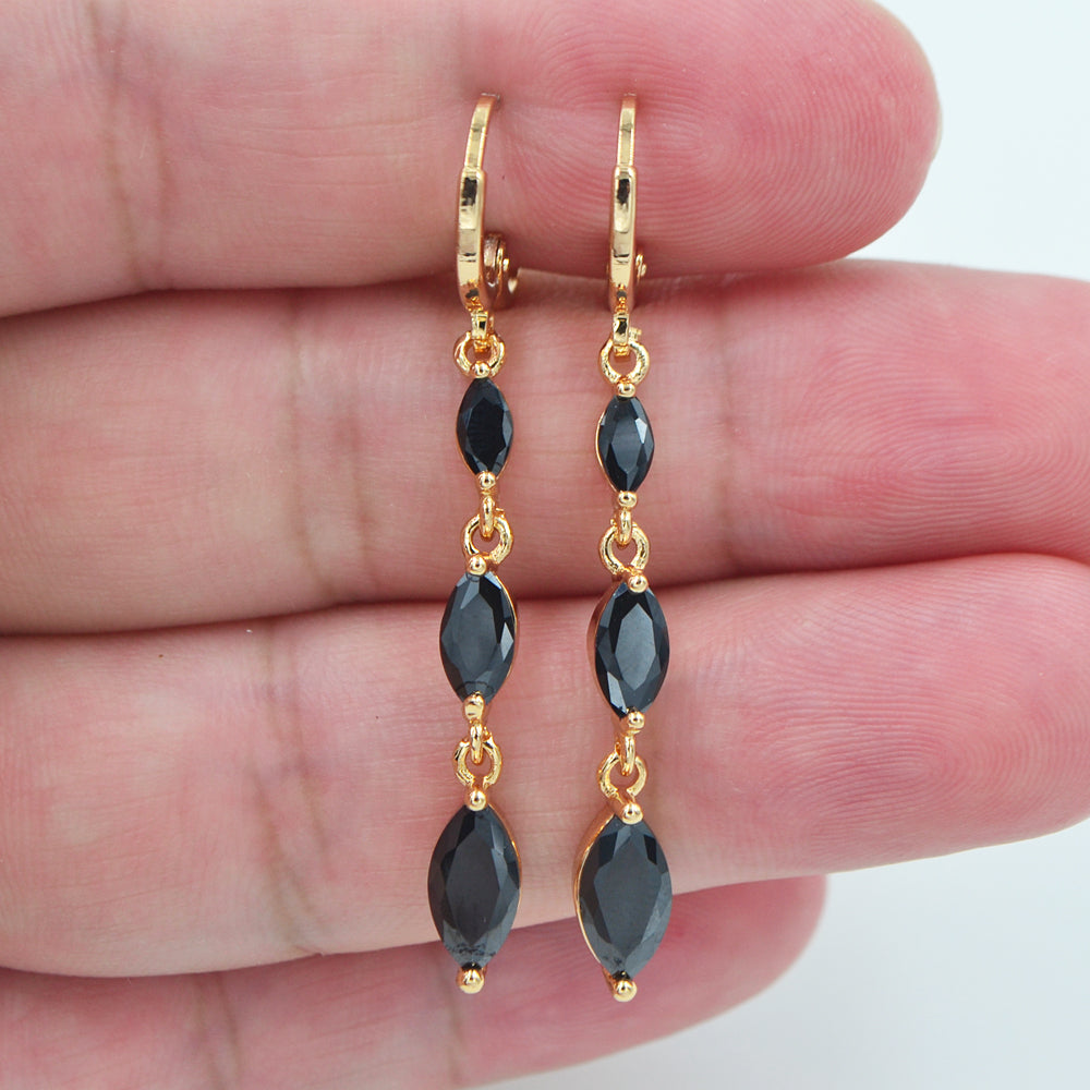 Wholesale Gold Plated Women Red Cubic Zirconia CZ Slim Dangle Earrings Jewelry