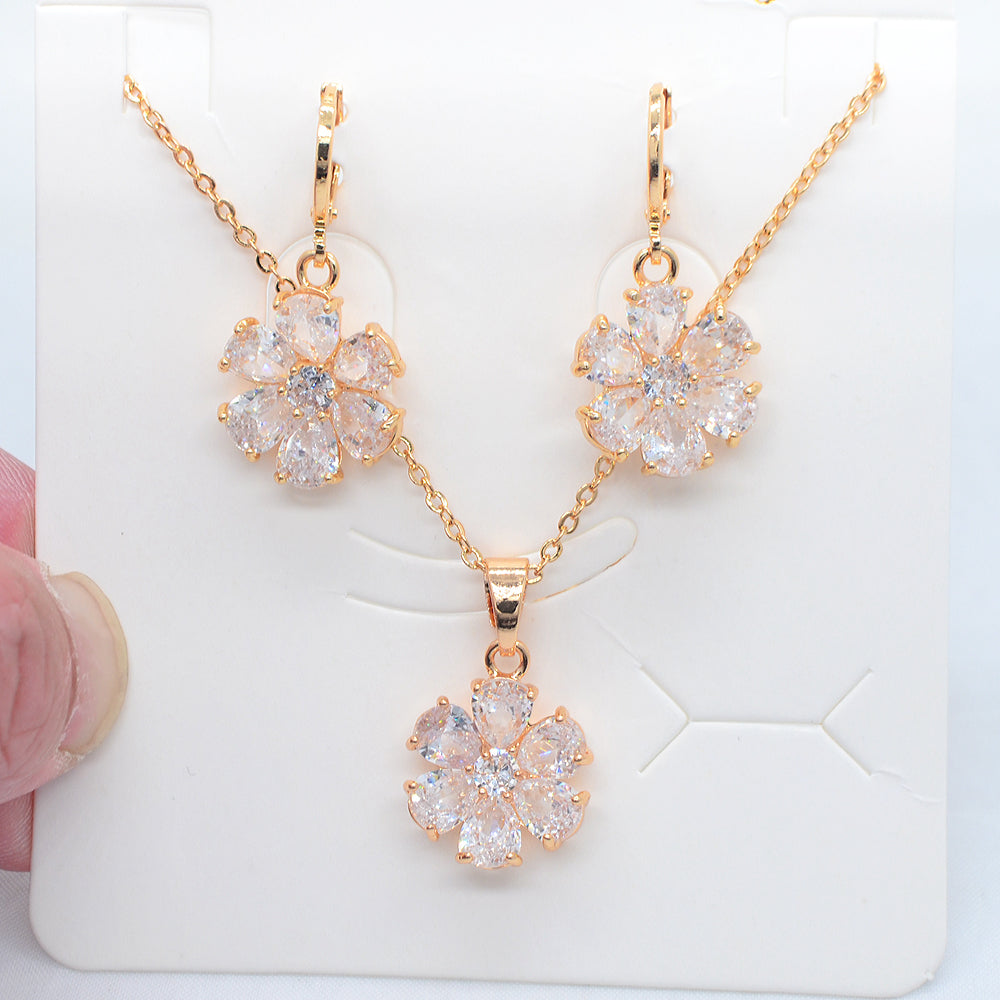 Wholesale Gold Plated Multicolor Zircon CZ Flower Women Engagement Jewelry Set