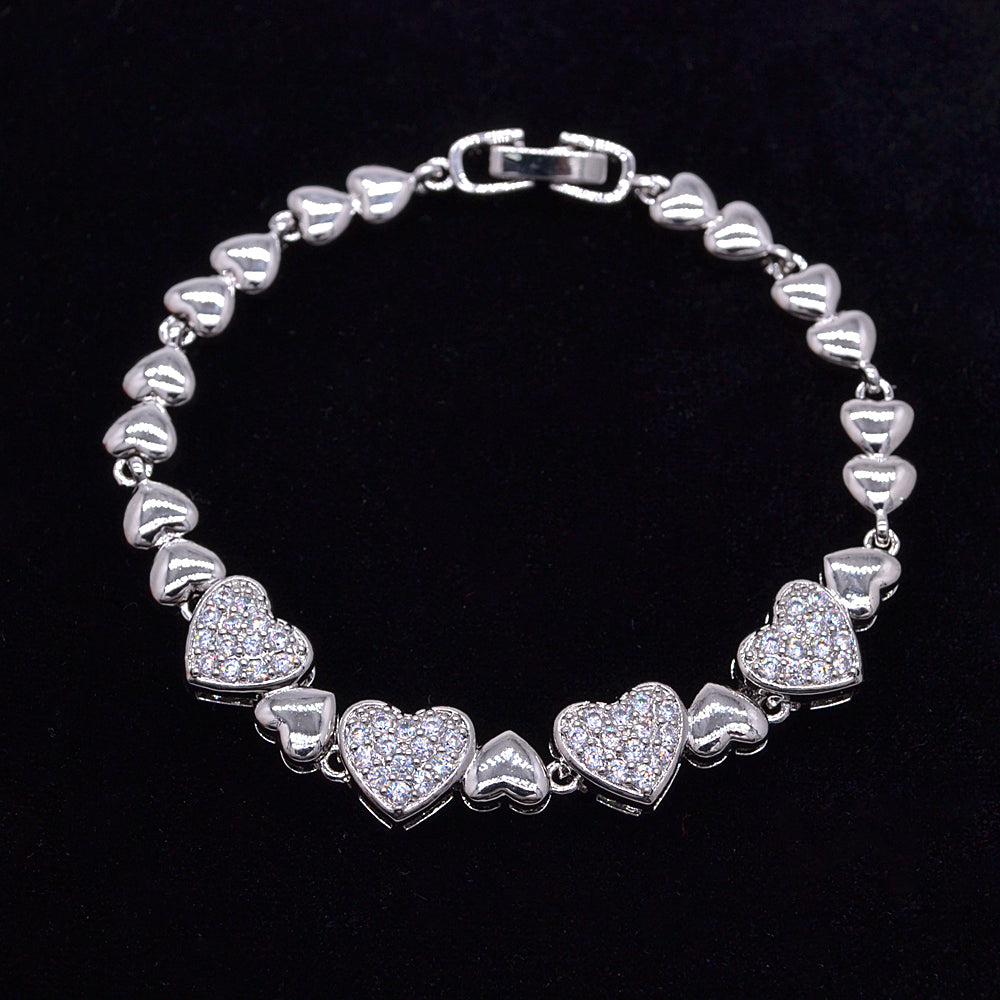 Wholesale Gold Plated Clear Zircon CZ Women Romantic Love Hearts Bracelet Jewelry