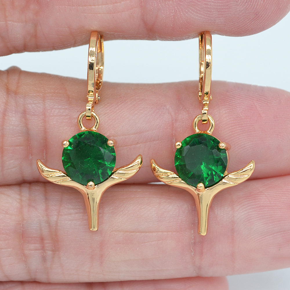 Wholesale Gold Plated Women Green Zircon CZ Round Dangle Earrings Jewelry