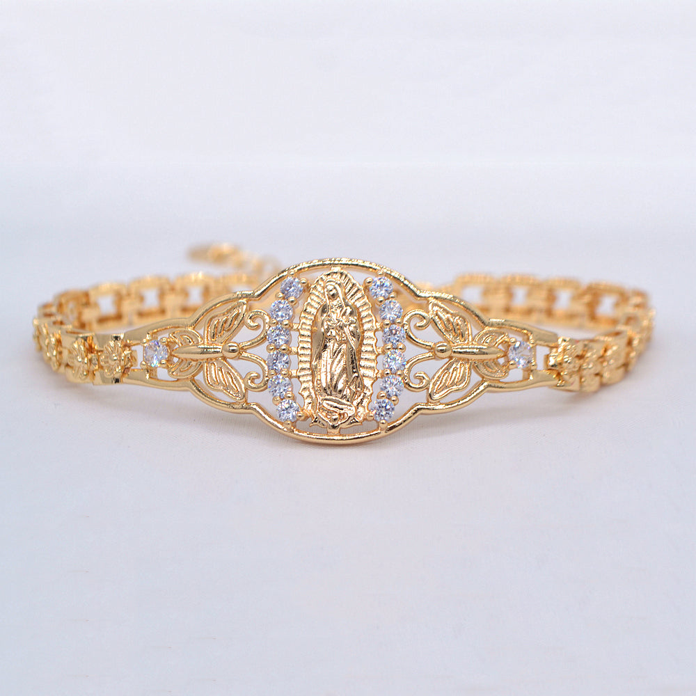 Wholesale Gold Plated Women Clear Zircon CZ Catholic Virgin Mary Charm Bracelet Jewelry