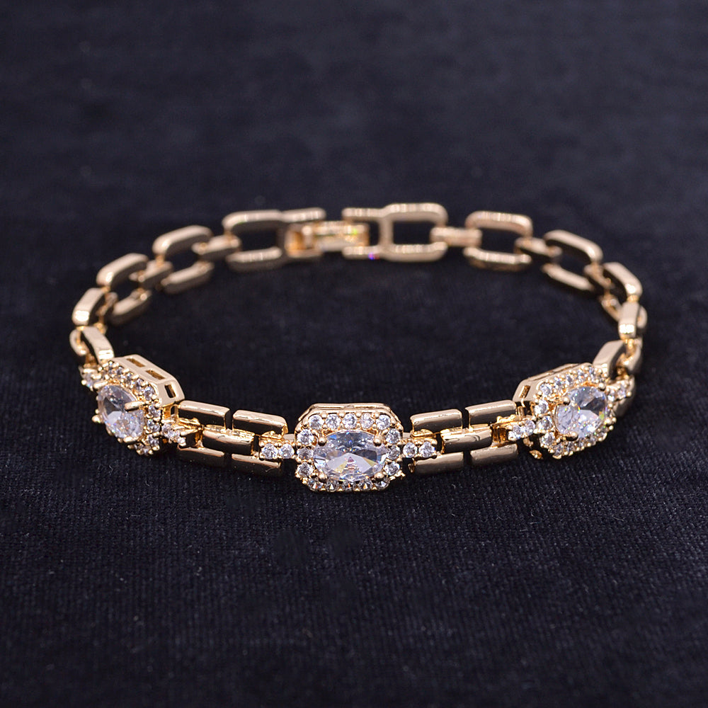 Wholesale Gold Plated Women Clear Zircon CZ Fashion Cushion Charms Bracelet Jewelry