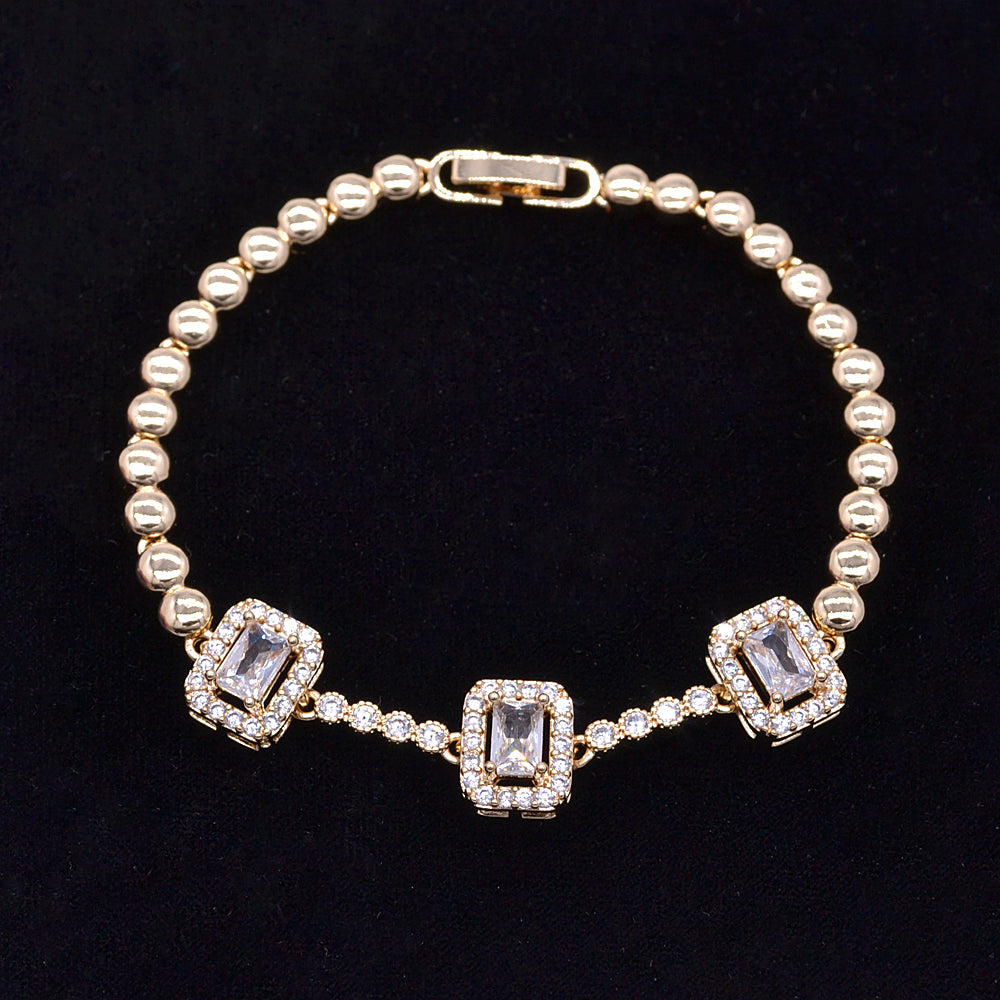 Wholesale Gold Plated Women Multicolor Zircon CZ Rectangle Charm Bracelet Jewelry