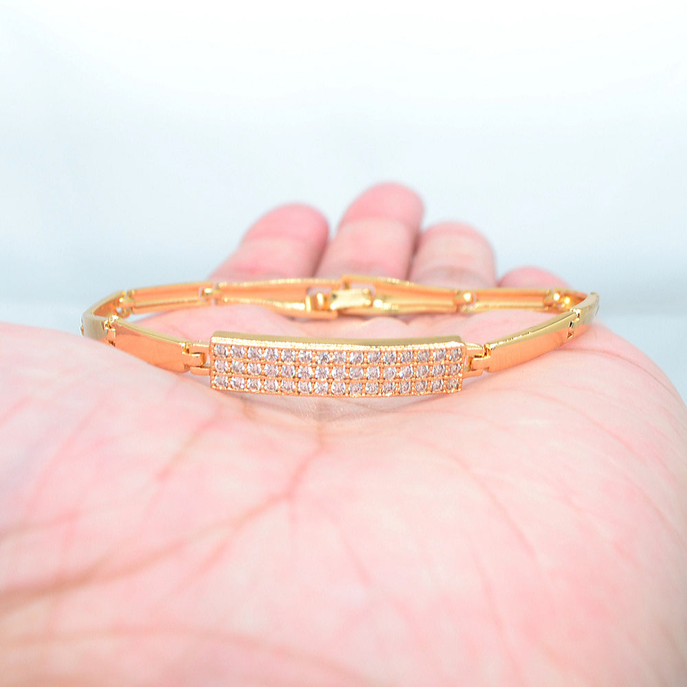 Wholesale Gold Plated Women Clear Zircon CZ Fashion Rectangle Charm Bracelet Jewelry