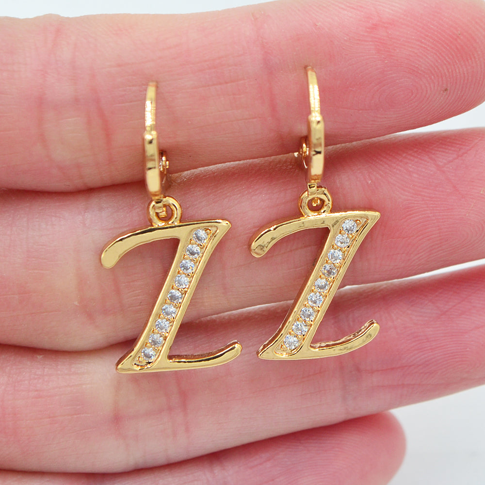 Wholesale Gold Plated Women Clear Zircon CZ Alphbet Letter A to Z Dangle Earrings Jewelry