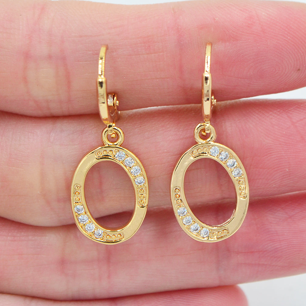 Wholesale Gold Plated Women Clear Zircon CZ Alphbet Letter A to Z Dangle Earrings Jewelry