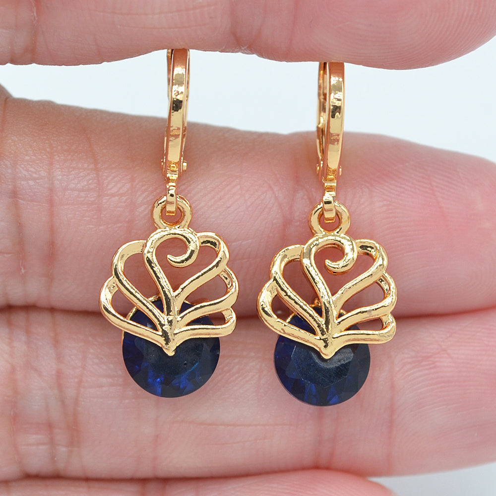 Wholesale Gold Plated Women Clear Zircon CZ Hollow Flower Dangle Earrings Jewelry