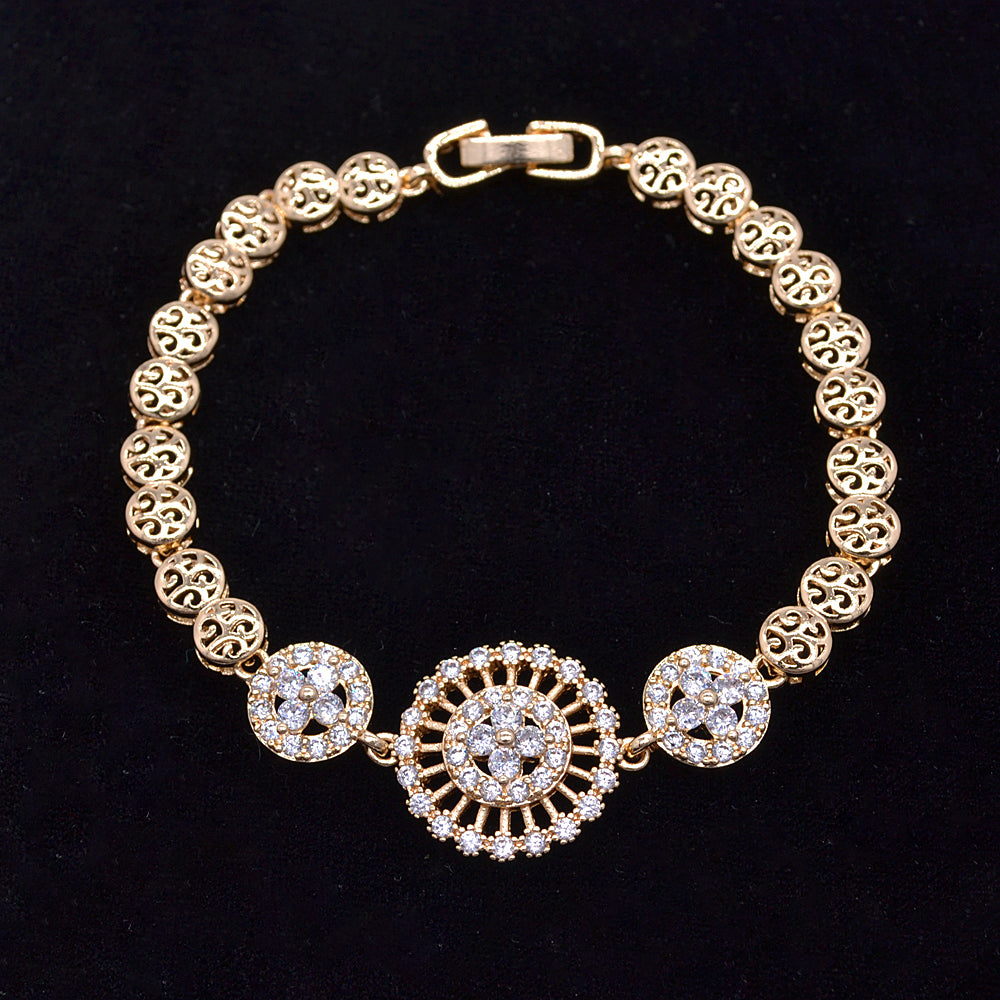 Wholesale Gold Plated Women Clear Zircon CZ Blossom Flower Charm Bracelet Jewelry