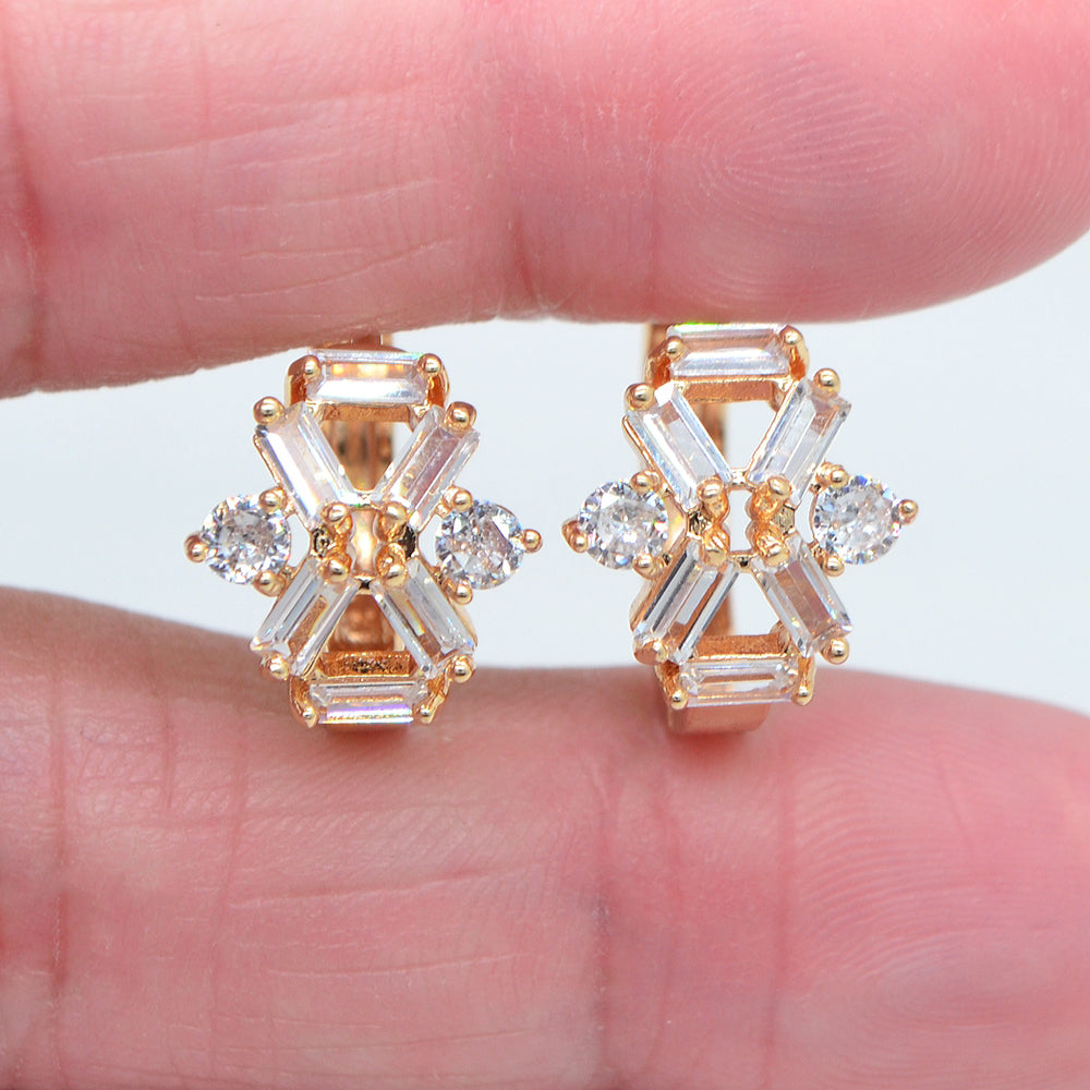 Wholesale Gold Plated Women Stylish Multicolor Zircon CZ Hoop Huggie Earrings Jewelry