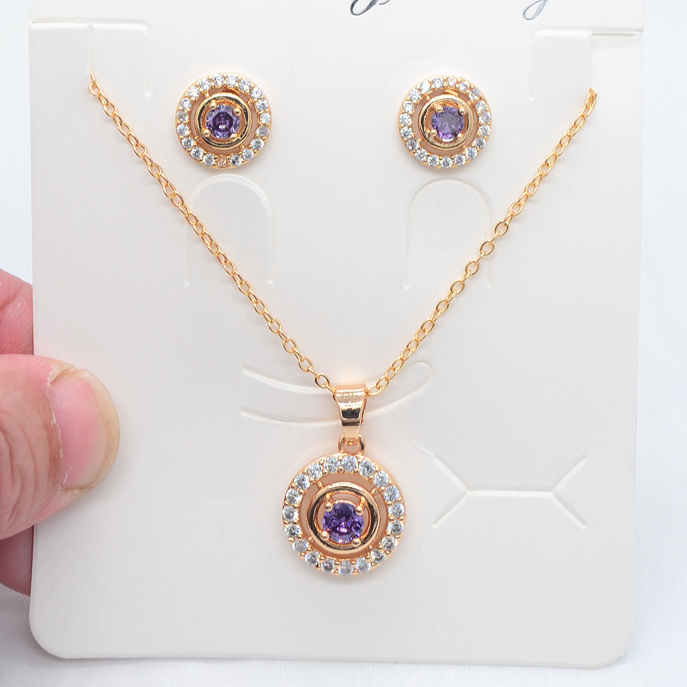Wholesale Gold Plated Women Red Zircon CZ Round Circle Jewelry Set