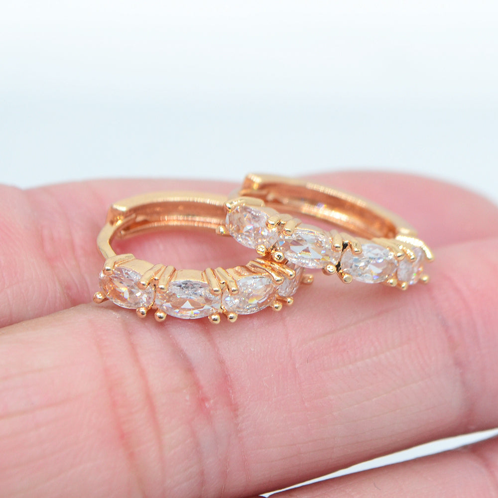 Wholesale Gold Plated Women Fashion Multicolor Oval CZ Hoop Huggie Earrings Jewelry