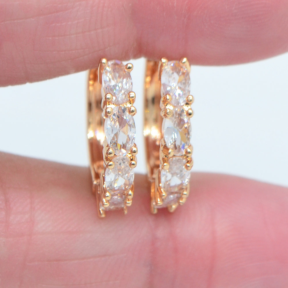 Wholesale Gold Plated Women Fashion Multicolor Oval CZ Hoop Huggie Earrings Jewelry