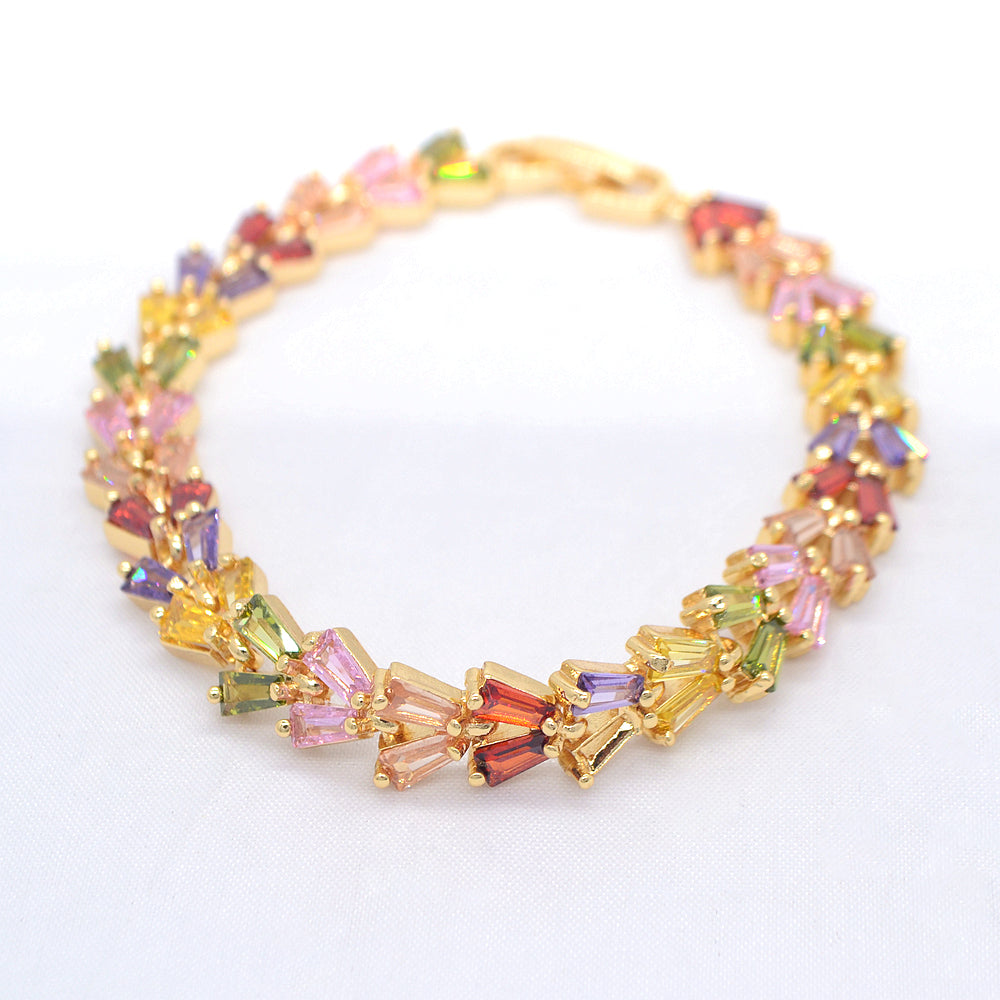 Wholesale Gold Plated Women Fashion Luxury Multicolor Zircon CZ Bracelet Jewelry