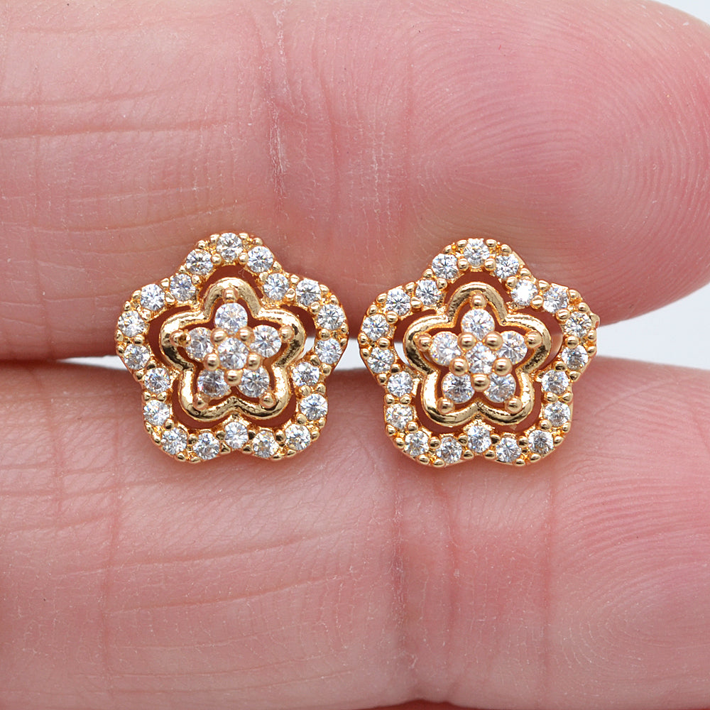 Wholesale Gold Plated Women Clear Zircon CZ Graceful Flower Stud Earrings Jewelry