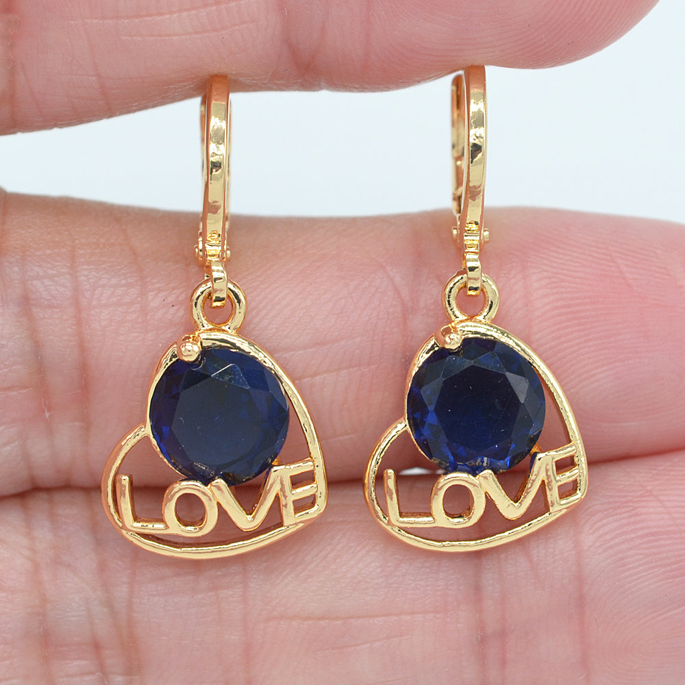 Wholesale Gold Plated Women Clear Zircon CZ Hollow Love Heart Dangle Earrings Jewelry