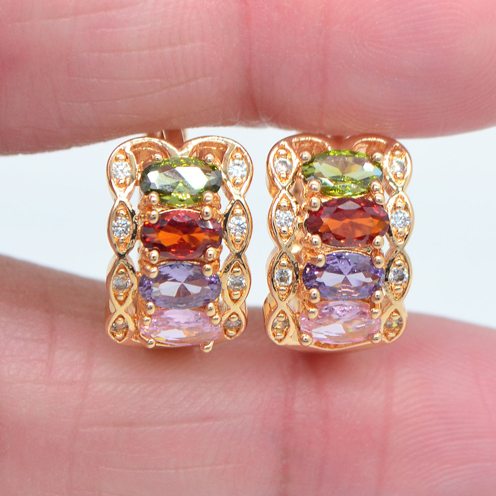 Wholesale Gold Plated Women Multicolor Zircon CZ Lace Huggie Earrings Jewelry