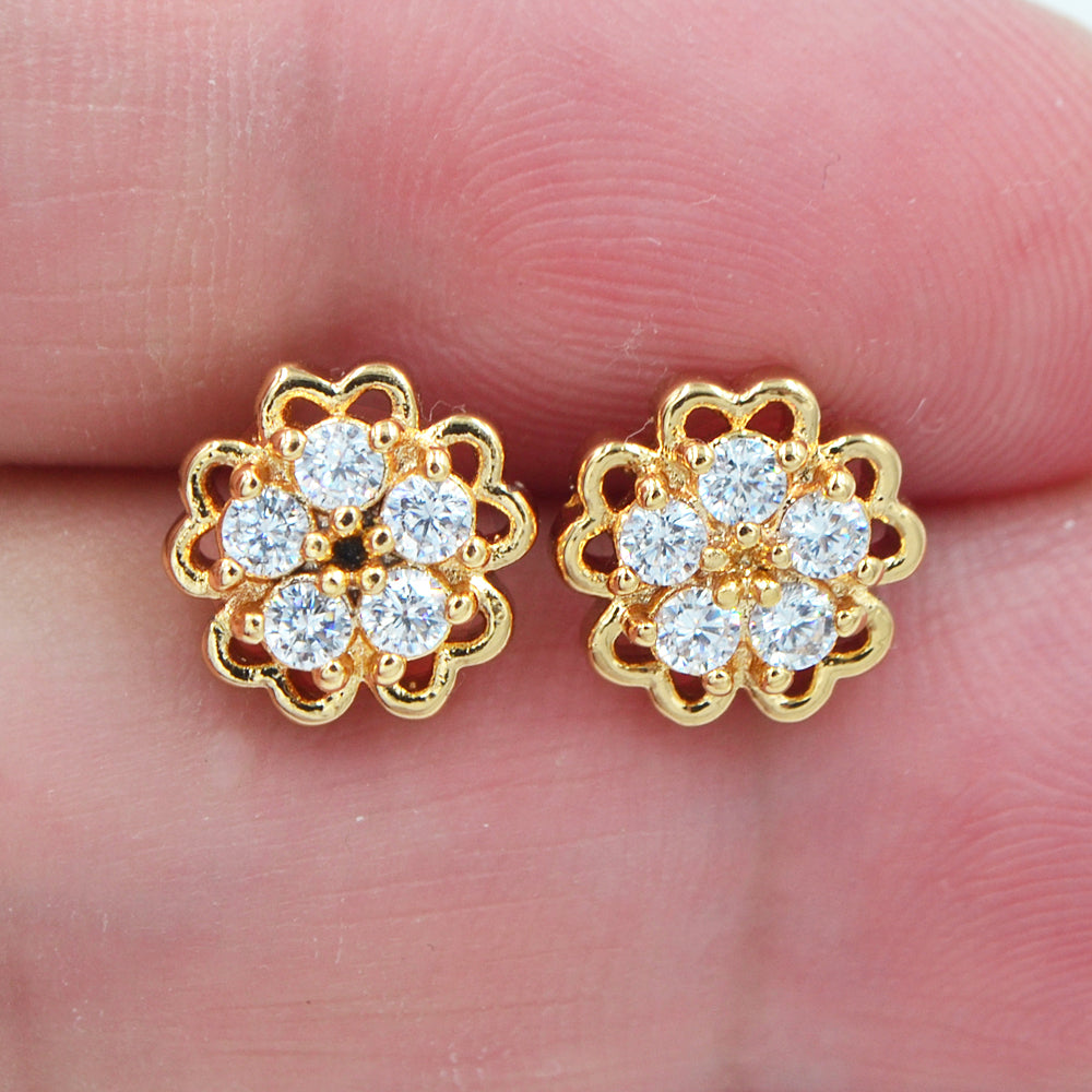 Wholesale Gold Plated Women Multicolor Zircon CZ Adorable Flower Stud Earrings Jewelry