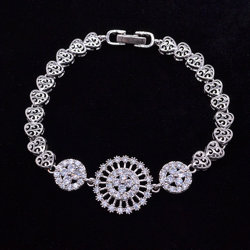 Wholesale Gold Plated Women Clear Zircon CZ Blossom Flower Charm Bracelet Jewelry