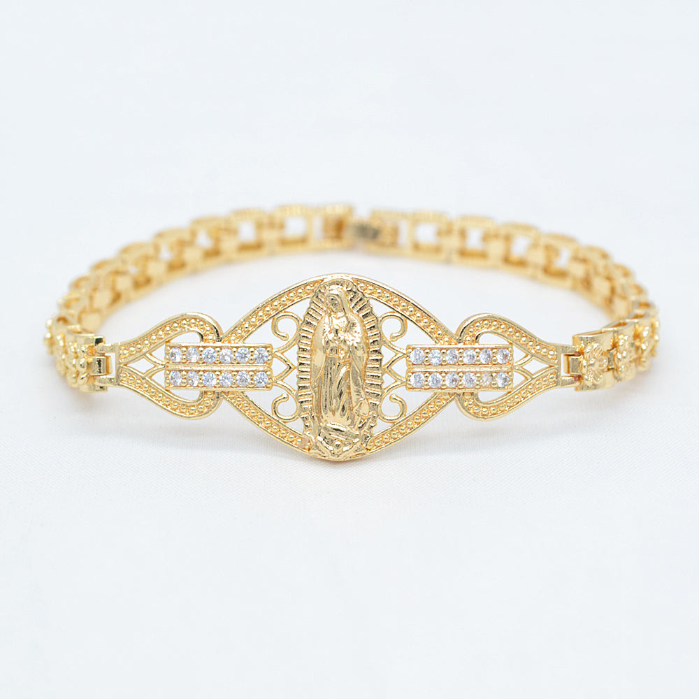 Wholesale Gold Plated Women Clear Zircon CZ Catholic Religious Virgin Mary Bracelet Jewelry